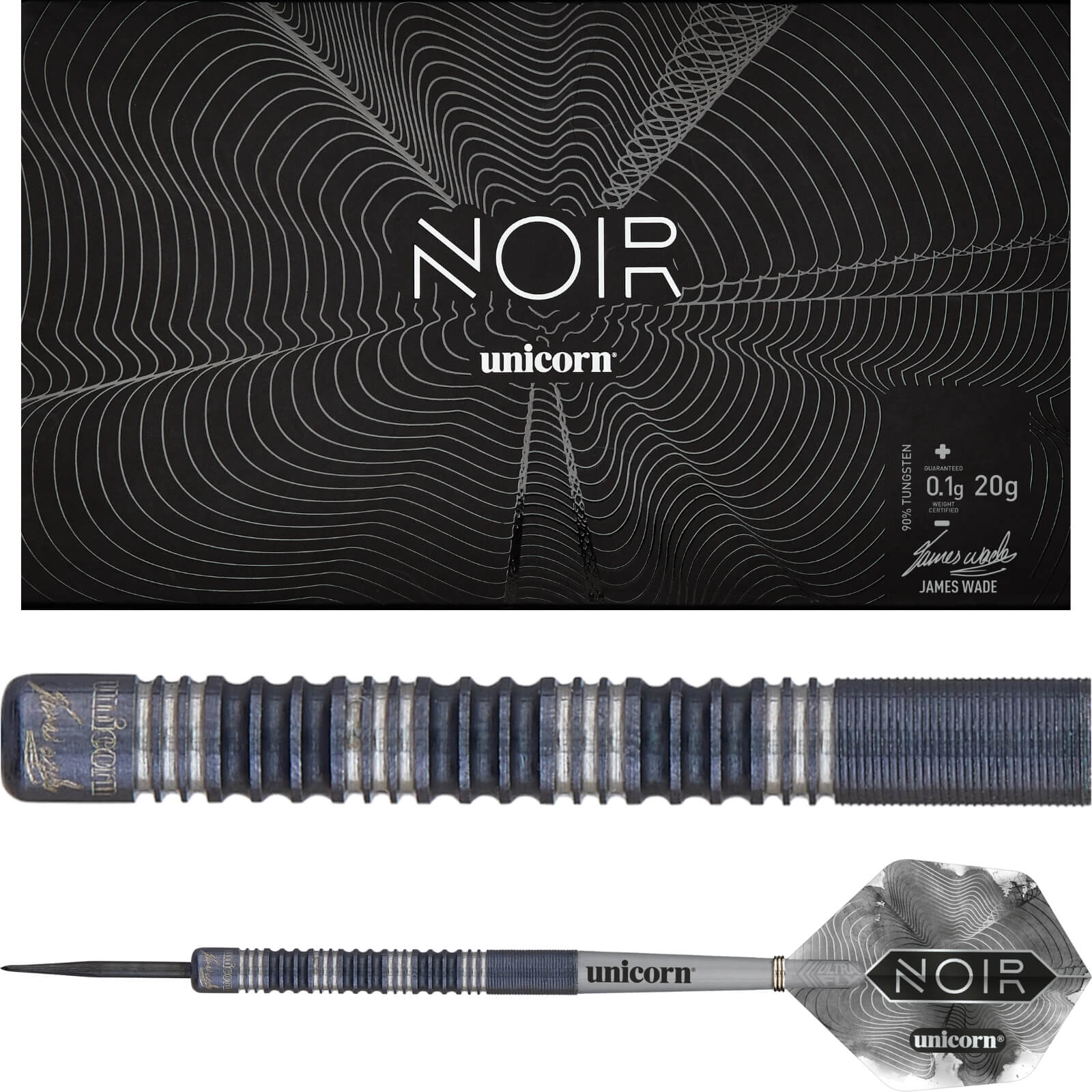 Darts - Unicorn - James Wade Noir Darts - Steel Tip - 90% Tungsten - 20g 21g 22g 23g 24g