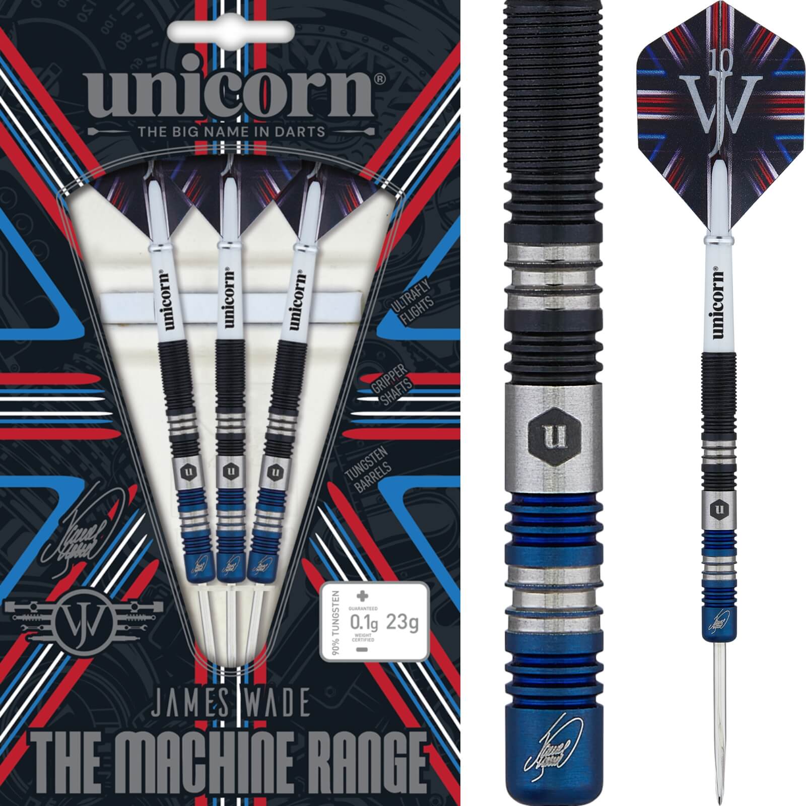 Darts - Unicorn - James Wade The Machine Two Tone Darts - Steel Tip - 90% Tungsten - 21g 23g 25g