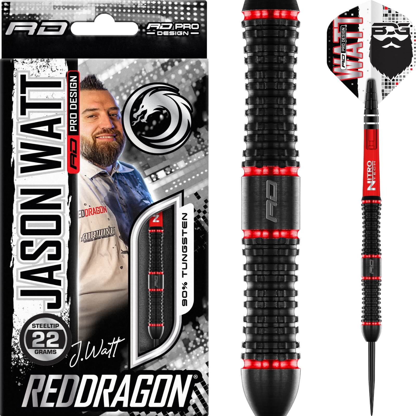 Darts - Red Dragon - Jason Watt Darts - Steel Tip - 90% Tungsten - 22g