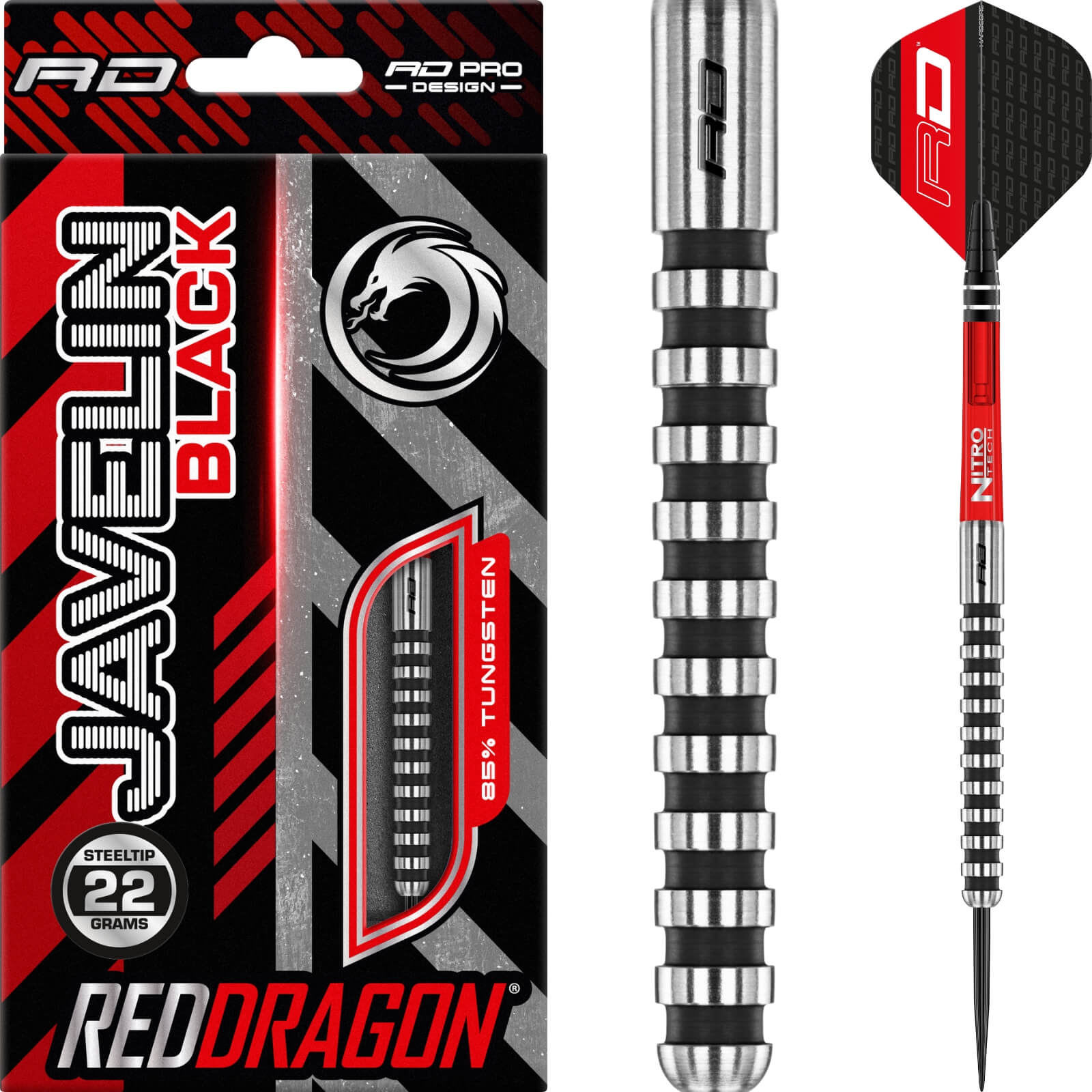 Darts - Red Dragon - Javelin Black Darts - Steel Tip - 85% Tungsten - 20g 22g 24g 26g 