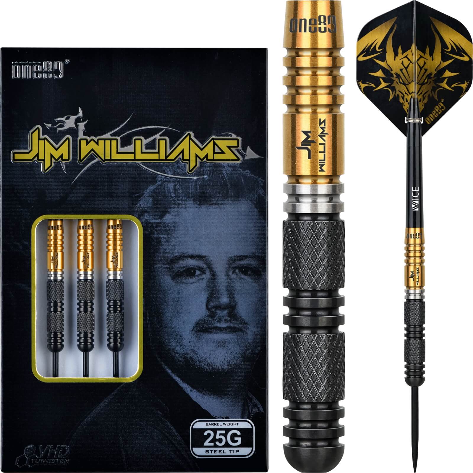 Darts - One80 - Jim Williams Darts - Steel Tip - 90% Tungsten - 22g 23g 24g 25g