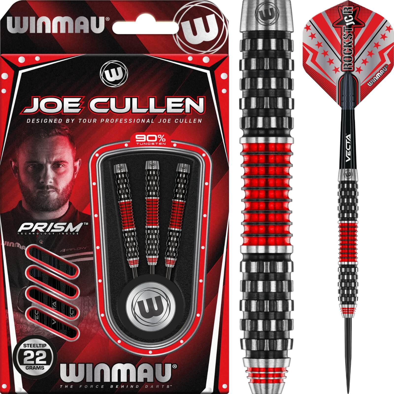 Darts - Winmau - Joe Cullen Rockstar RS 1.0 Darts - Steel Tip - 90% Tungsten - 22g 24g 