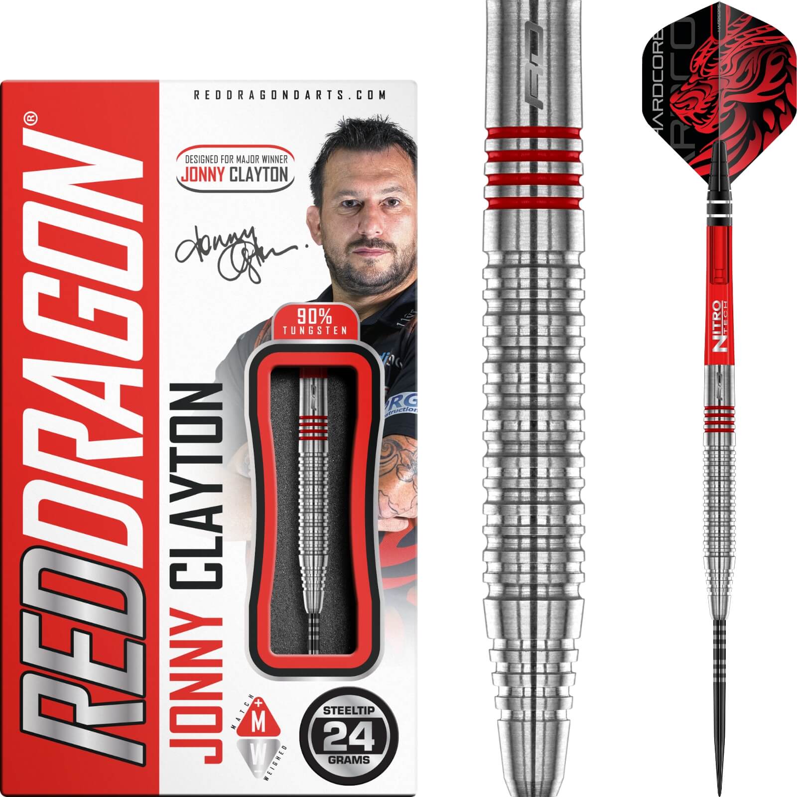 Darts - Red Dragon - Jonny Clayton 2.0 Darts - Steel Tip - 90% Tungsten - 22g 24g 26g 