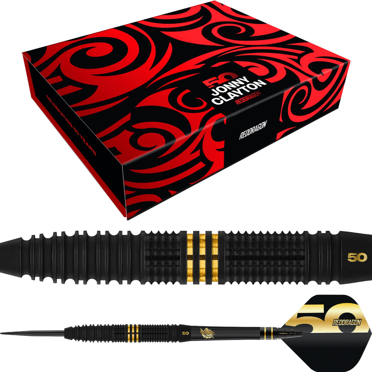 Red Dragon - Jonny Clayton 50 Years Limited Edition Darts - Steel Tip - 90% Tungsten - 22g