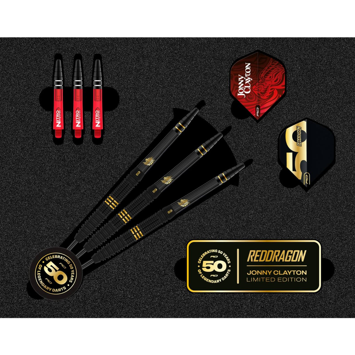 Red Dragon - Jonny Clayton 50 Years Limited Edition Darts - 90% Tungsten - 22g -