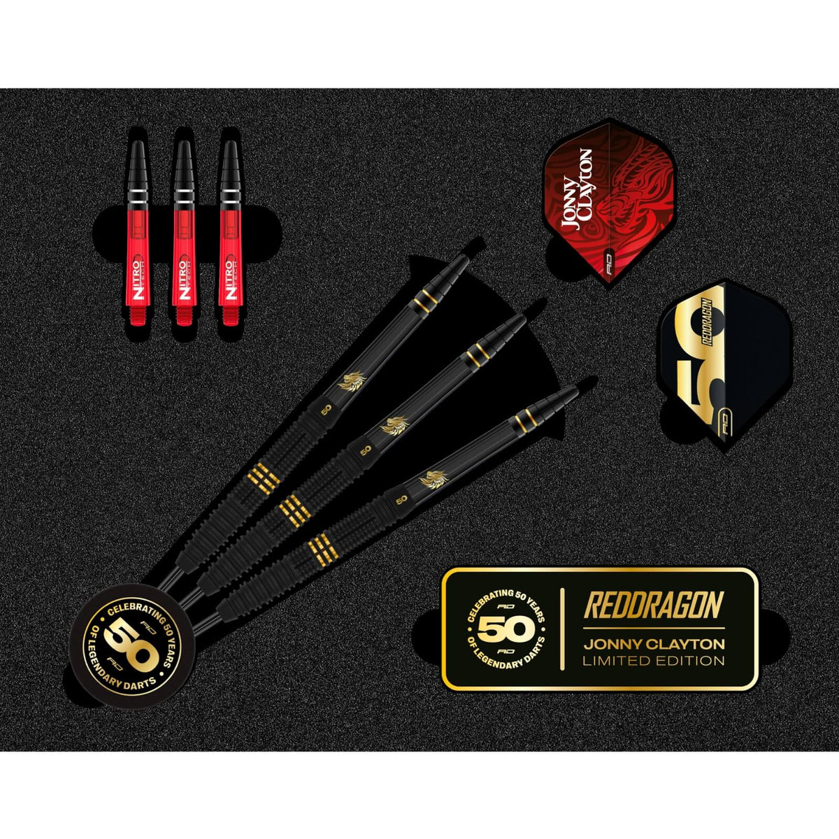 Red Dragon - Jonny Clayton 50 Years Limited Edition Darts - Steel Tip - 90% Tungsten - 22g