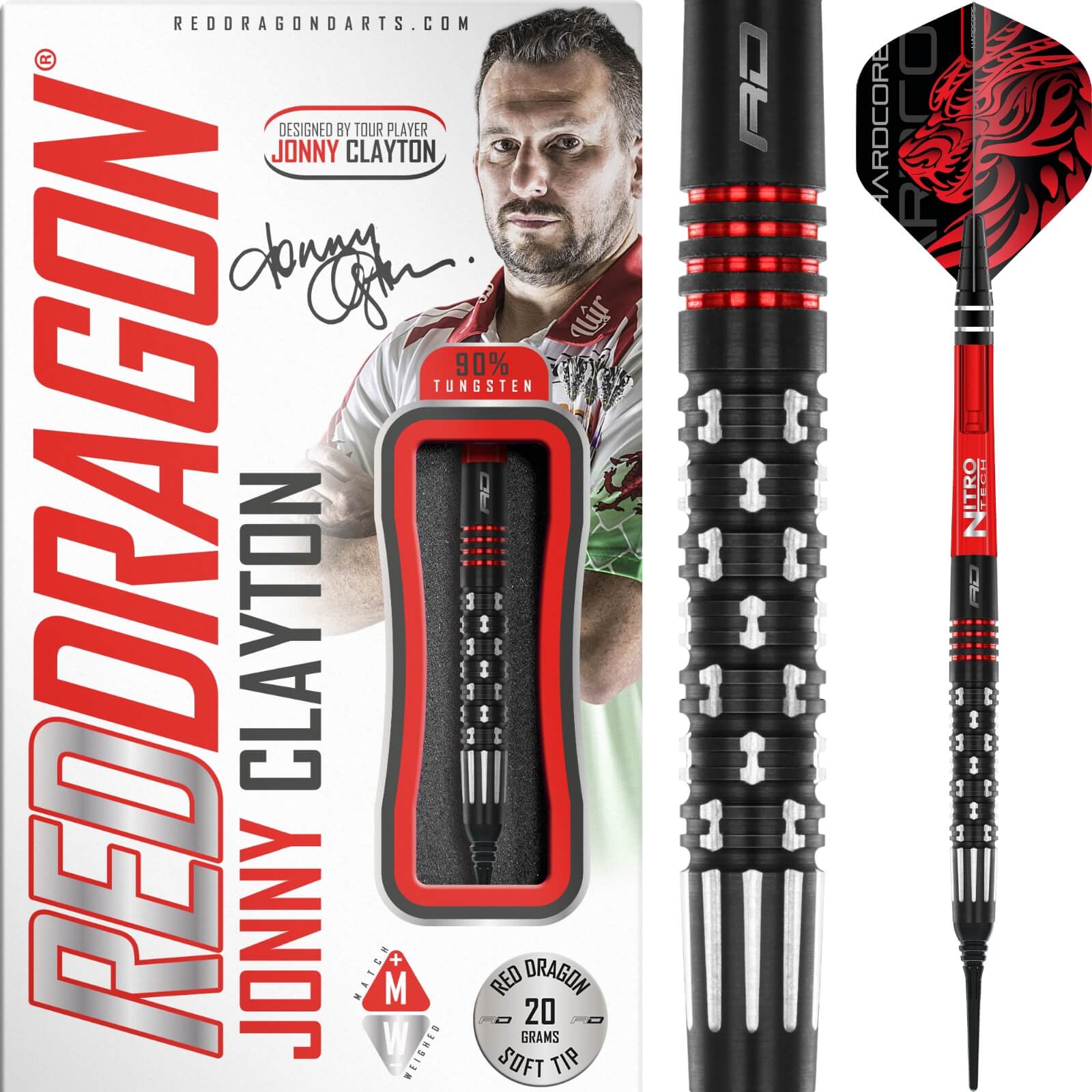 Darts - Red Dragon - Jonny Clayton Premier League SE Darts - Soft Tip - 90% Tungsten - 20g 