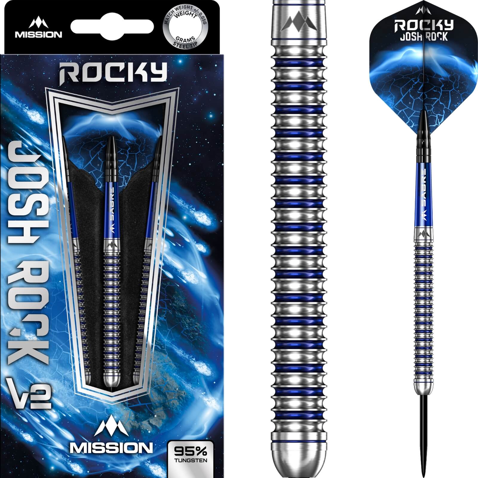 Darts - Mission - Josh Rock V2 Darts - Steel Tip - 95% Tungsten - 22g 24g 26g 