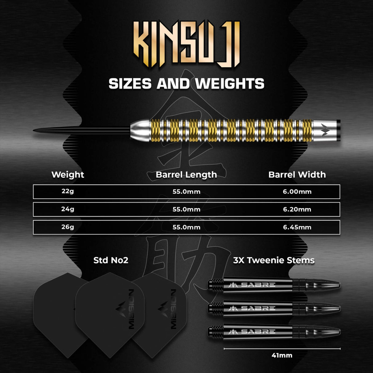 Mission - Kinsuji Darts - 95% Tungsten - 22g 24g 26g