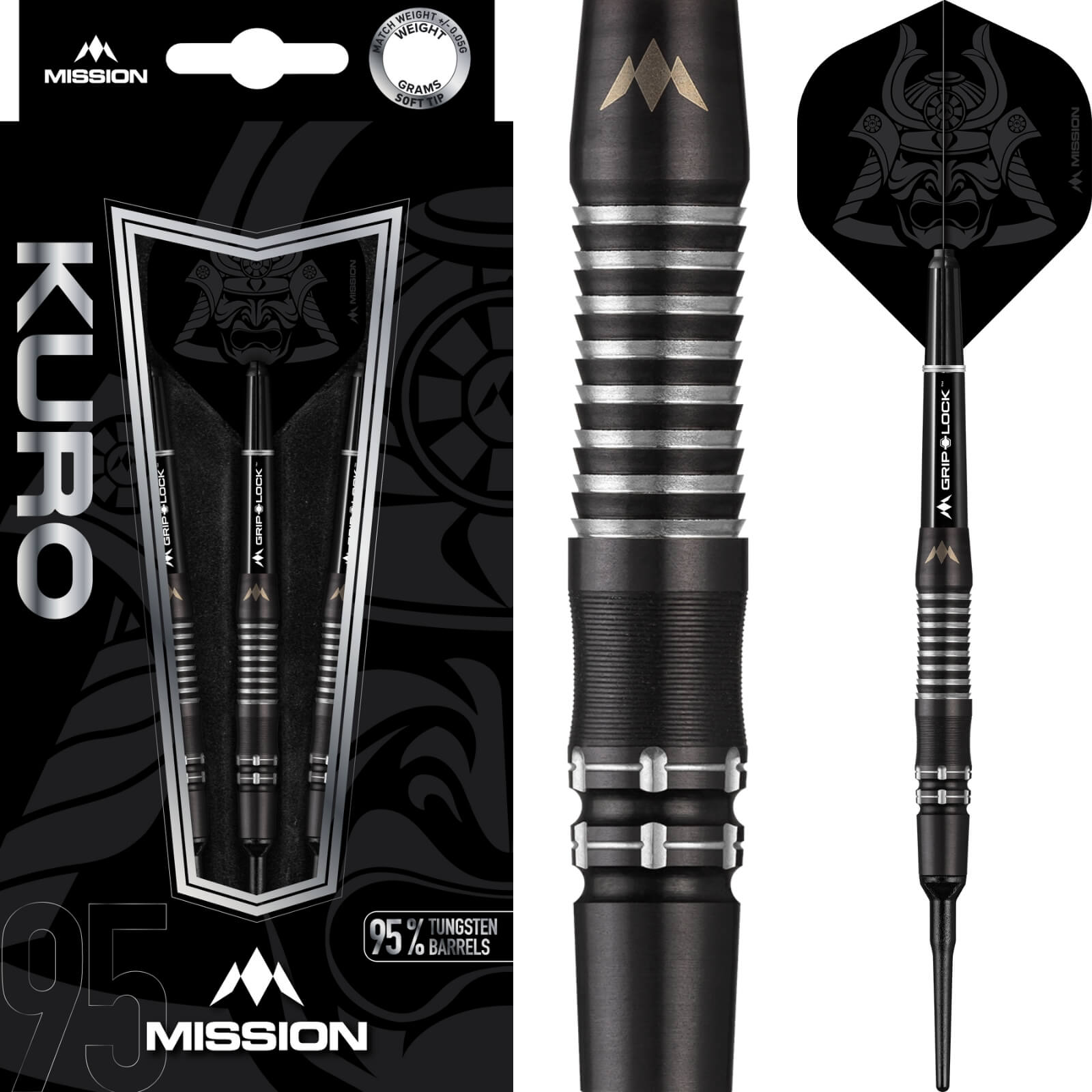 Darts - Mission - Kuro M2 Darts - Soft Tip - 95% Tungsten - 19g 21g 