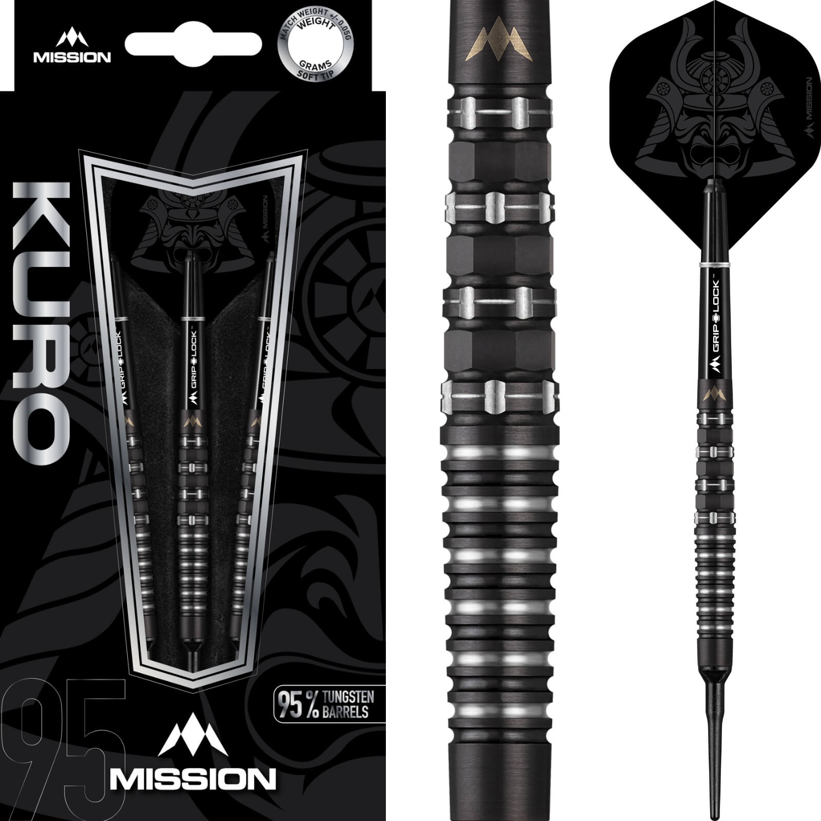 Darts - Mission - Kuro M3 Darts - Soft Tip - 95% Tungsten - 20g 22g 