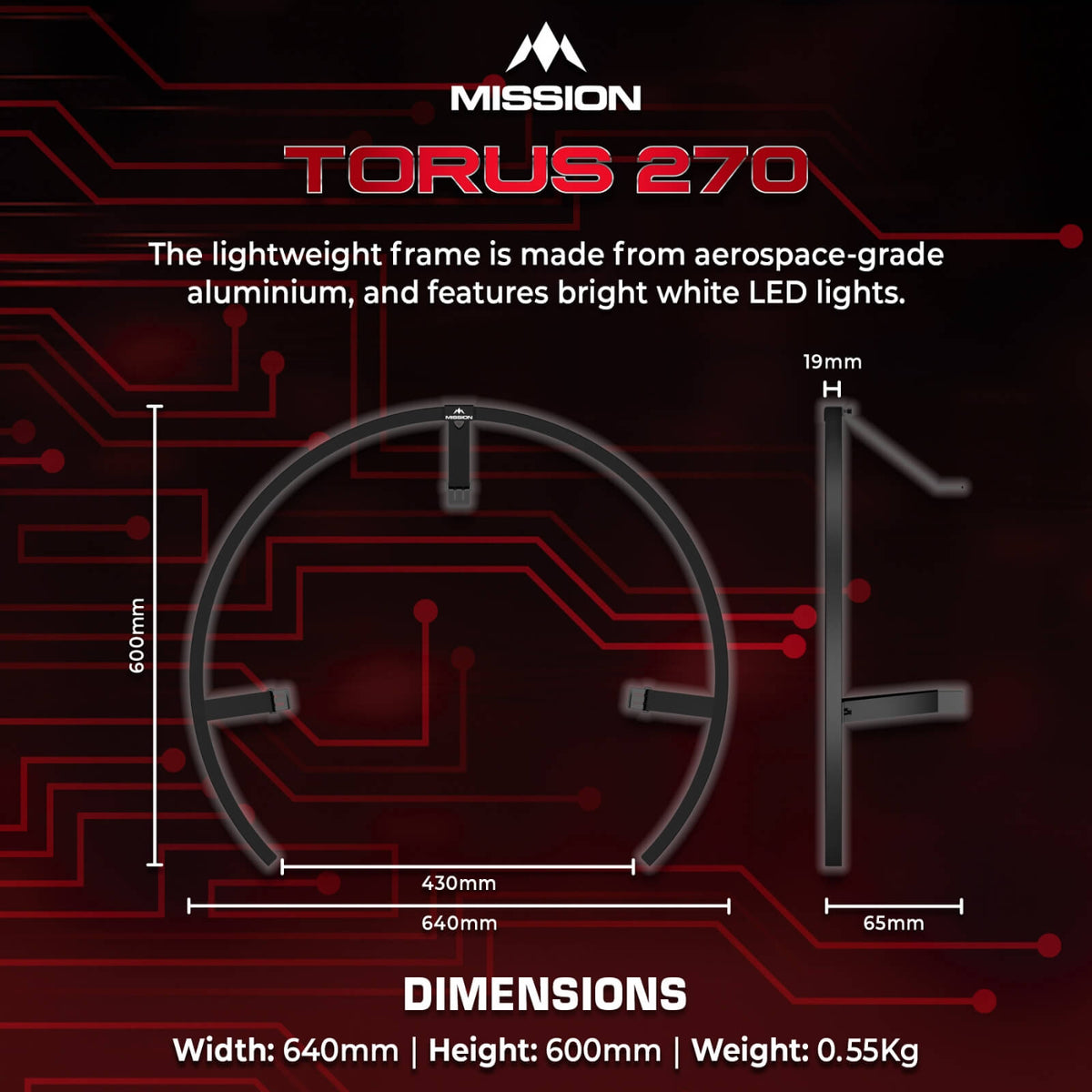 Dartboard Accessories - Mission - Torus 270 - Portable LED Dartboard Light