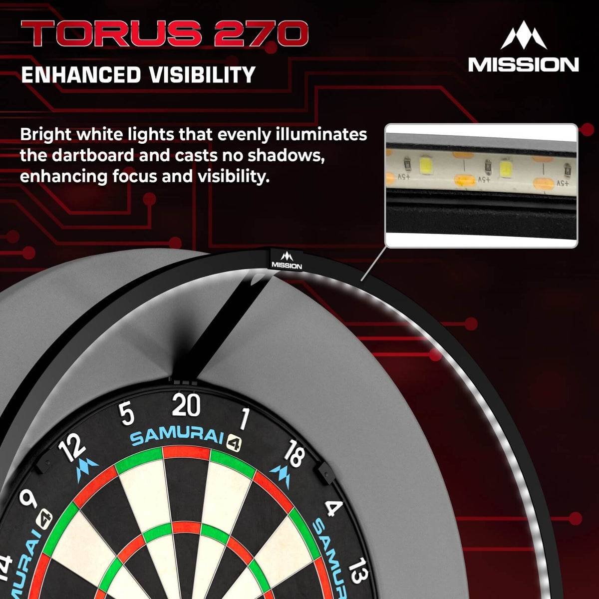 Dartboard Accessories - Mission - Torus 270 - Portable LED Dartboard Light