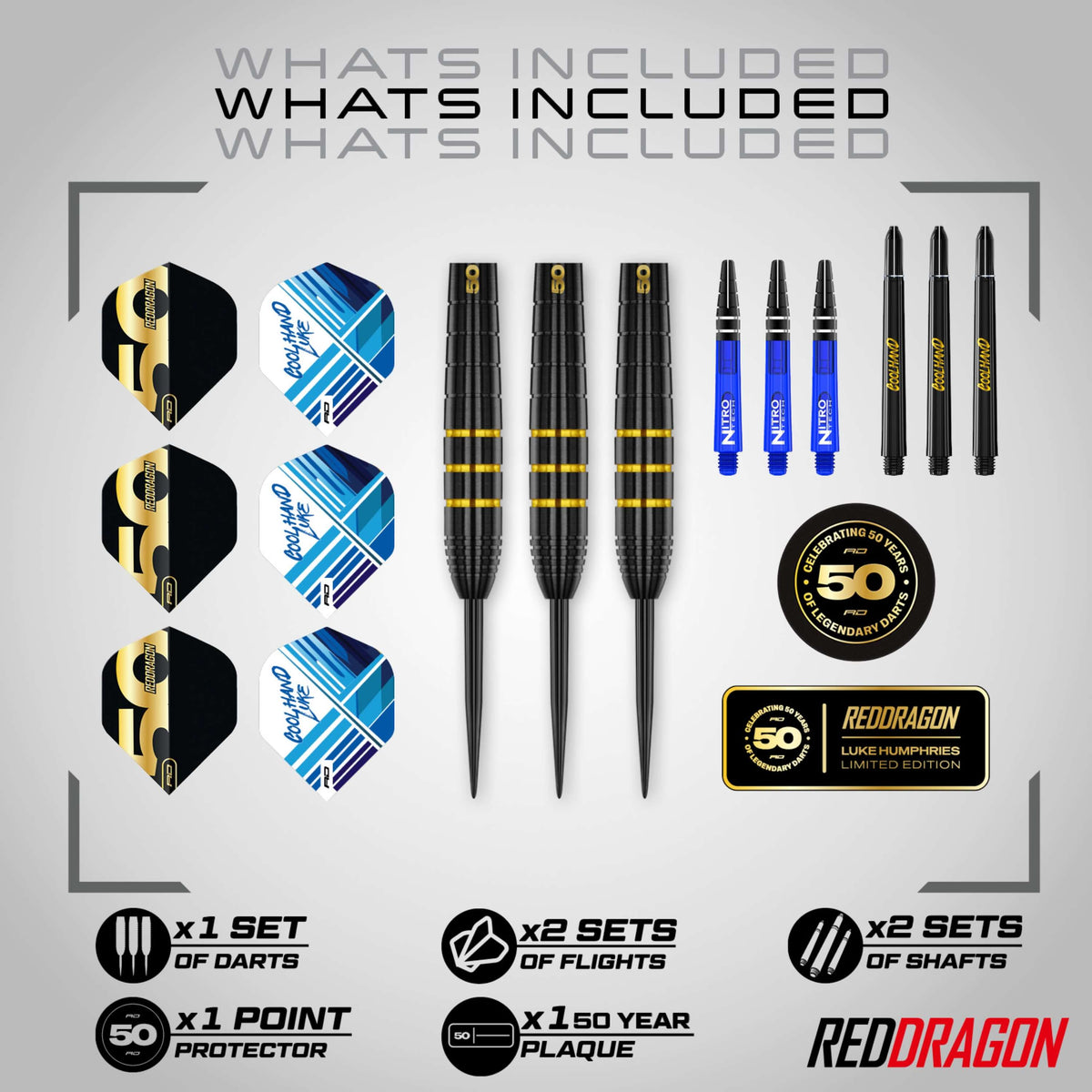 Darts - Red Dragon - Luke Humphries 50 Years Limited Edition Darts - Steel Tip - 90% Tungsten - 22g