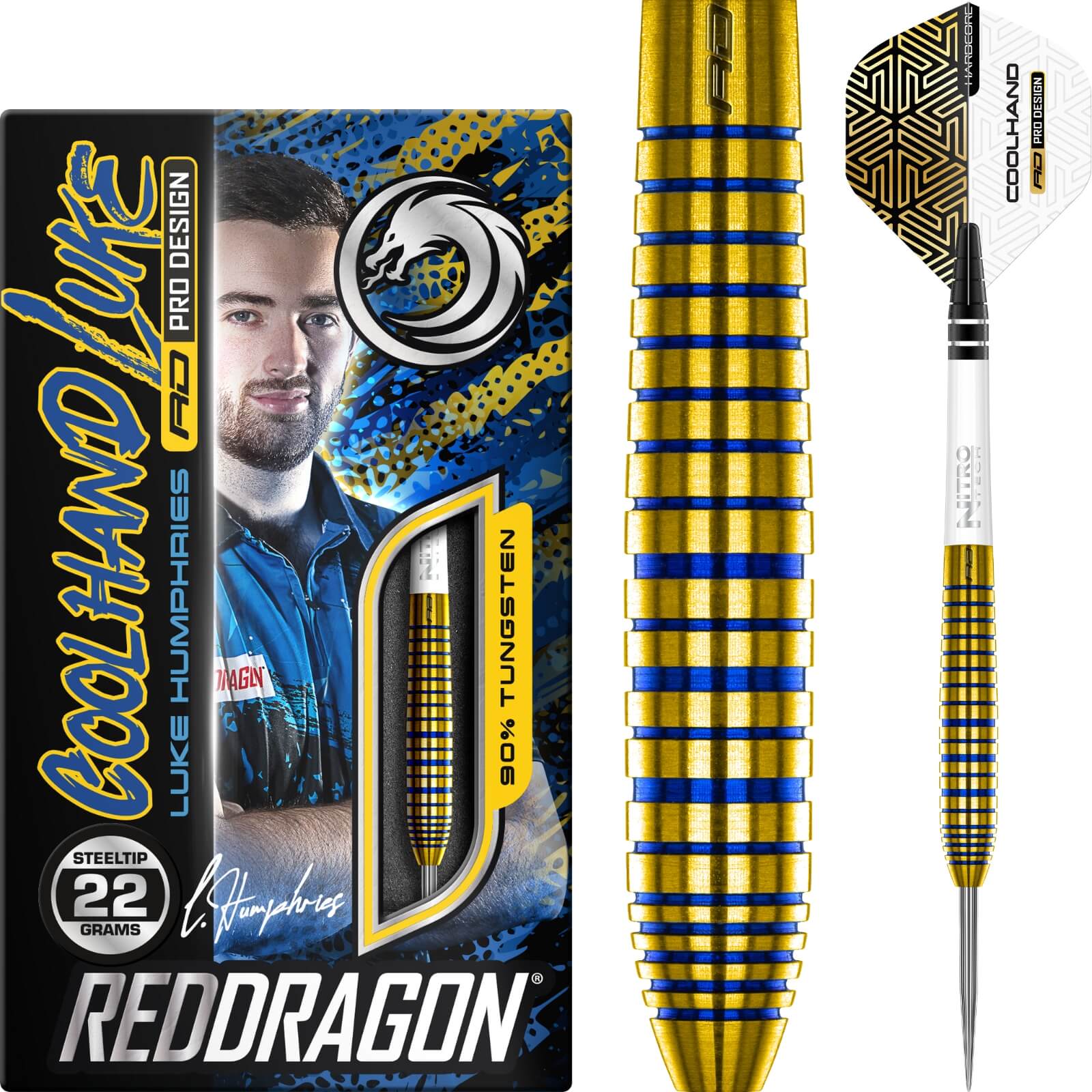 Darts - Red Dragon - Luke Humphries Gold TX3 Darts - Steel Tip - 90% Tungsten - 22g 24g 