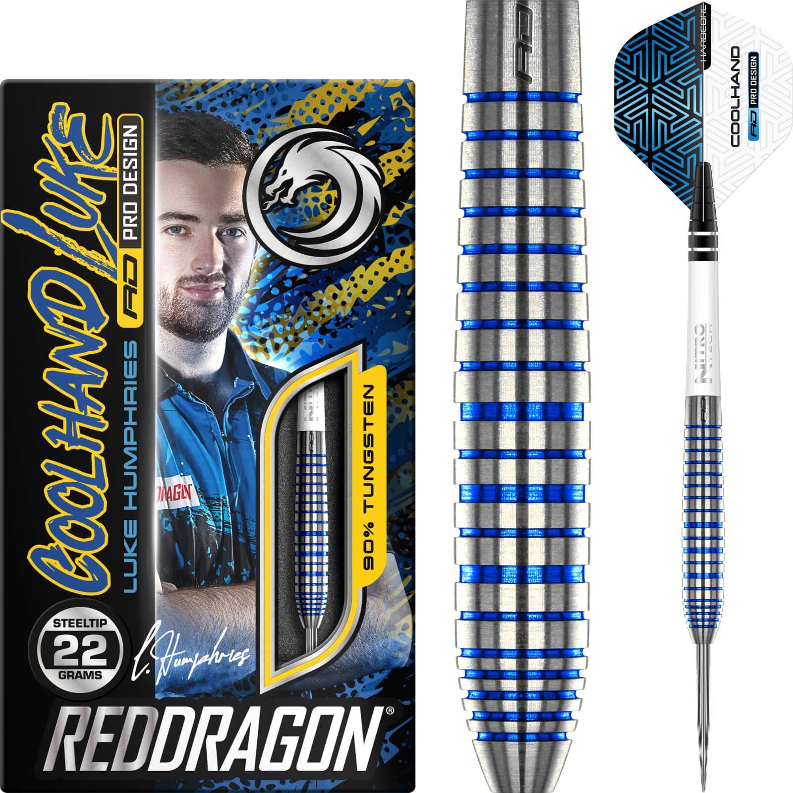 Darts - Red Dragon - Luke Humphries Silver TX3 Darts - Steel Tip - 90% Tungsten - 22g 24g 