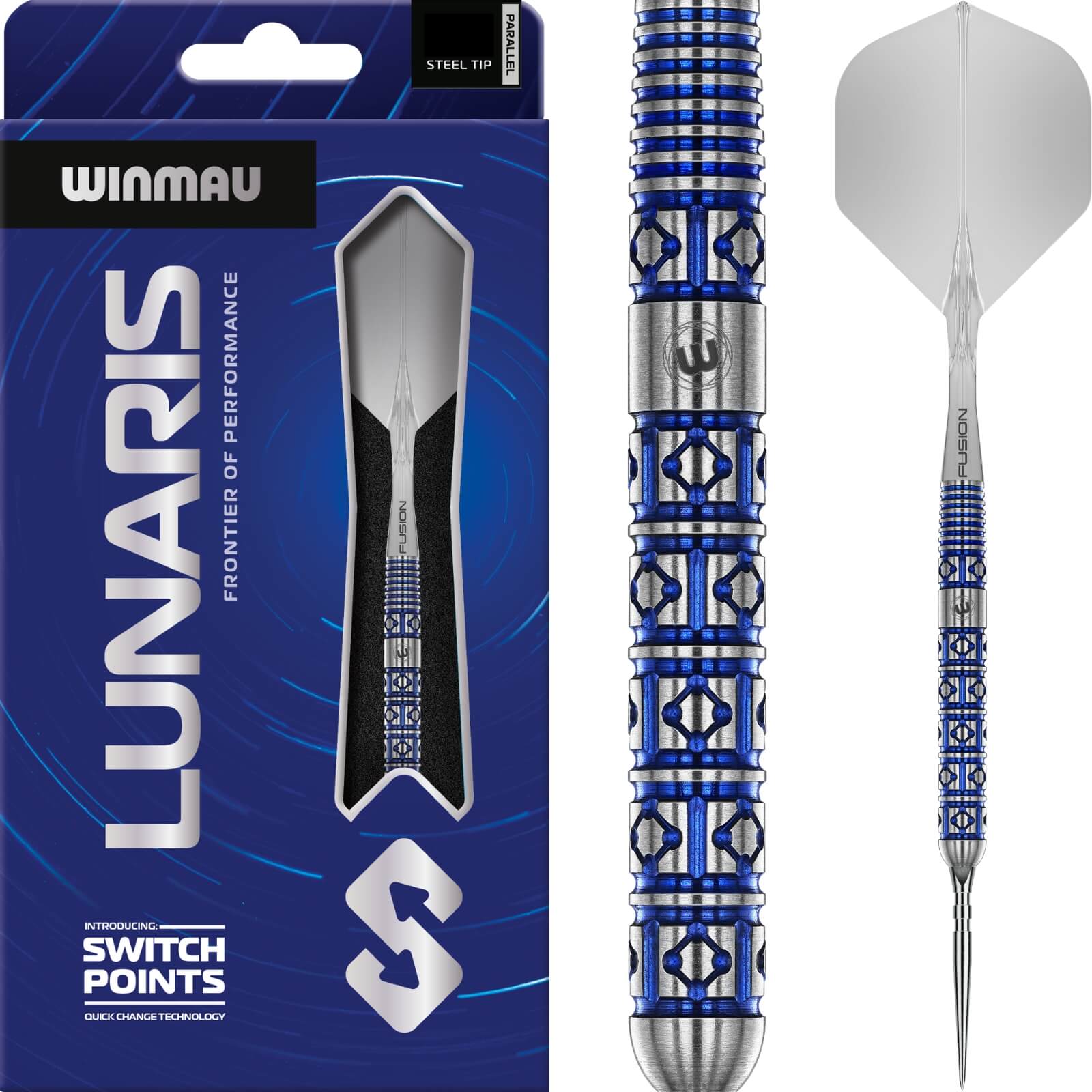 Darts - Winmau - Lunaris Parallel Darts - Switch Points - Steel Tip - 90% Tungsten - 23g 25g