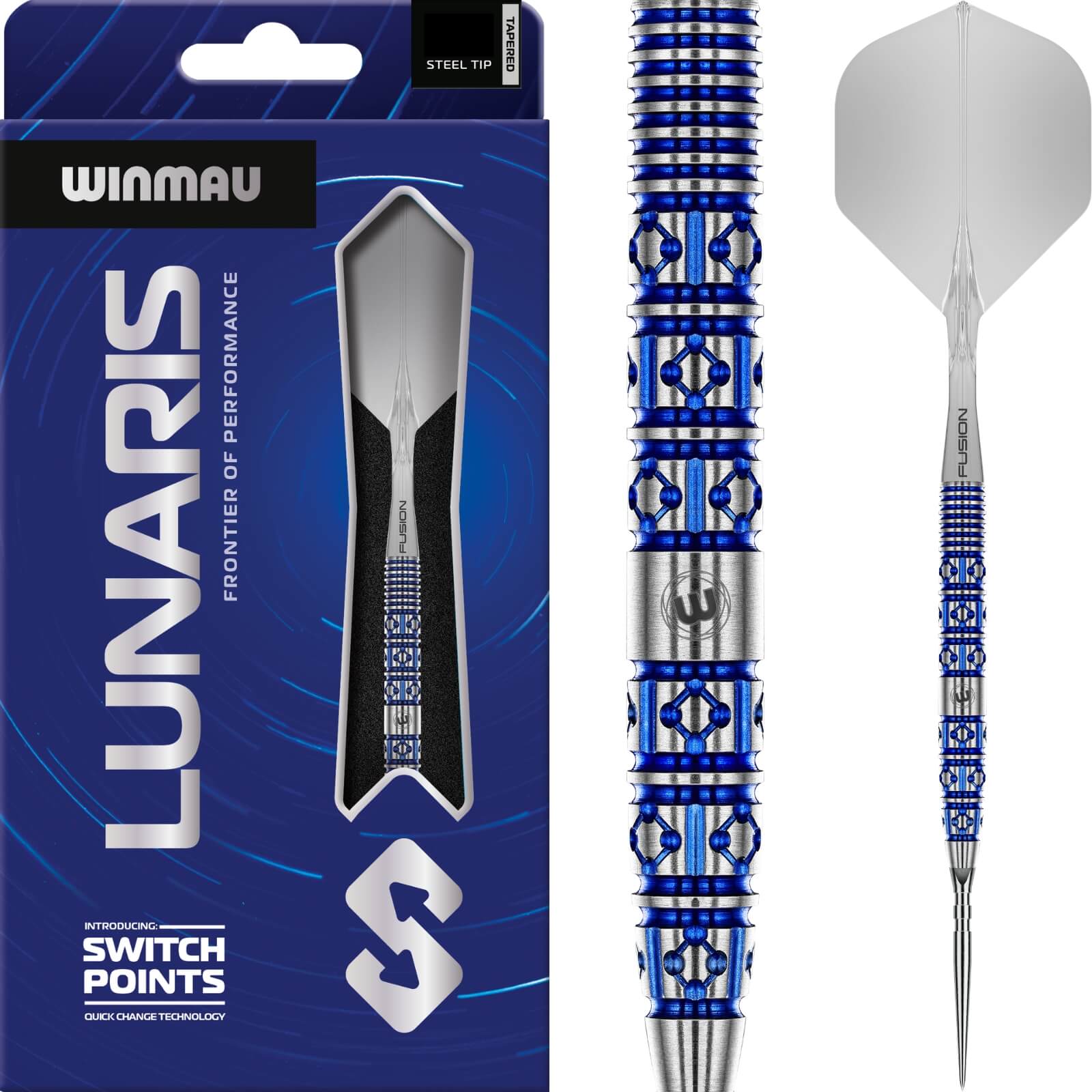 Darts - Winmau - Lunaris Tapered Darts - Switch Points - Steel Tip - 90% Tungsten - 22g 24g