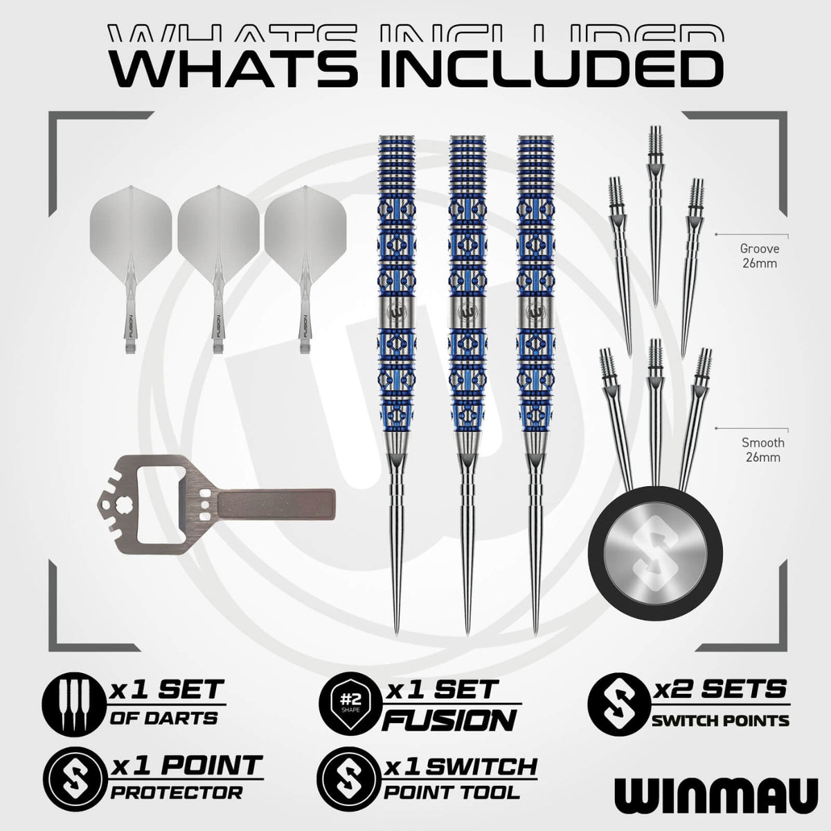 Darts - Winmau - Lunaris Tapered Darts - Switch Points - Steel Tip - 90% Tungsten - 22g 24g