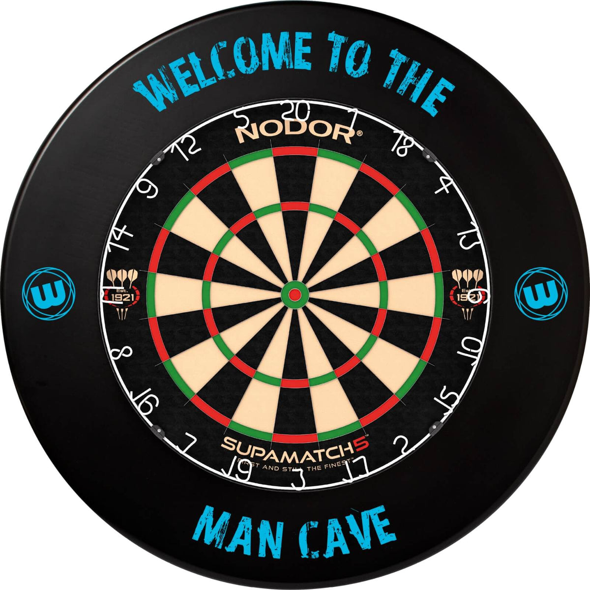 Surrounds &amp; Dartboards - Winmau - Man Cave Dartboard Surround &amp; Dartboard Bundle - Choose Your Board Nodor - Supamatch 5