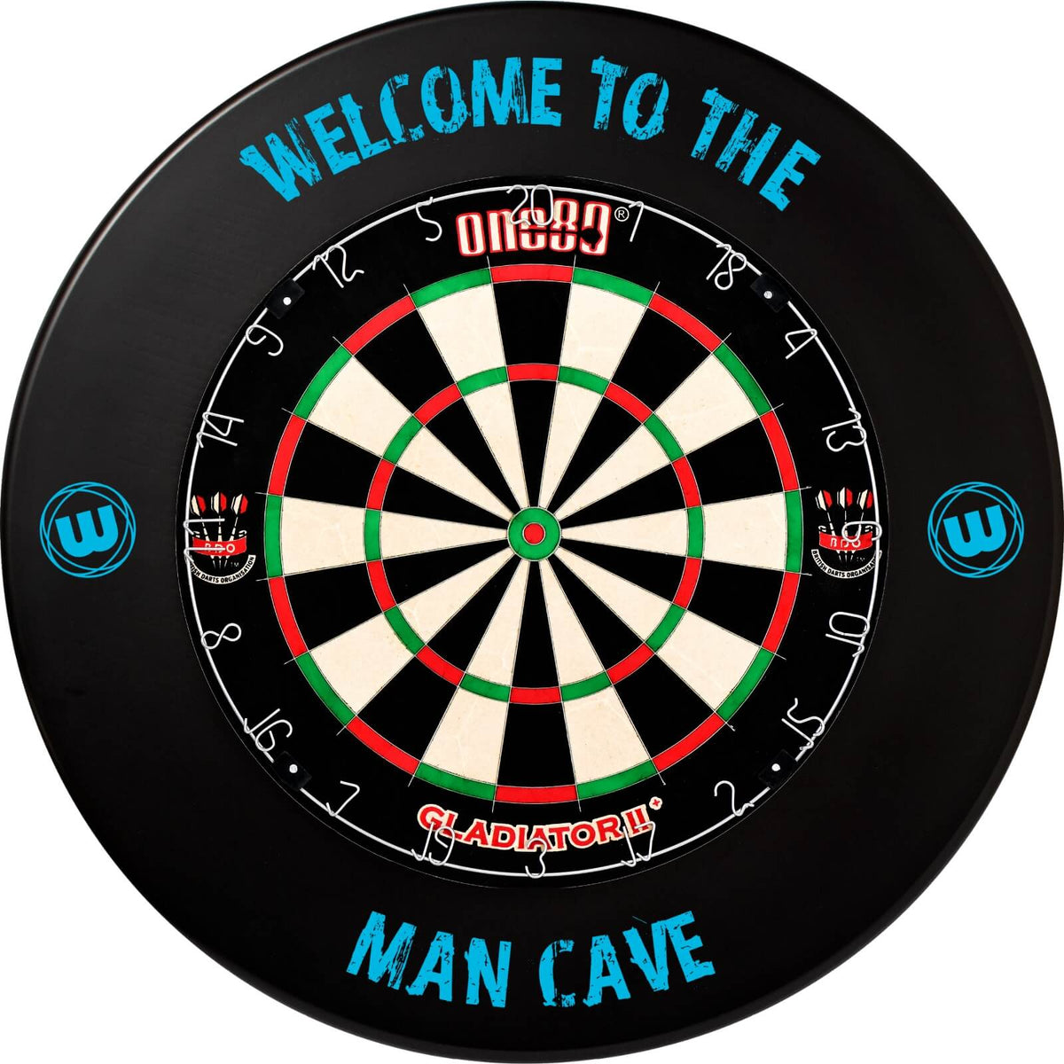 Surrounds &amp; Dartboards - Winmau - Man Cave Dartboard Surround &amp; Dartboard Bundle - Choose Your Board One80 - Gladiator 2+