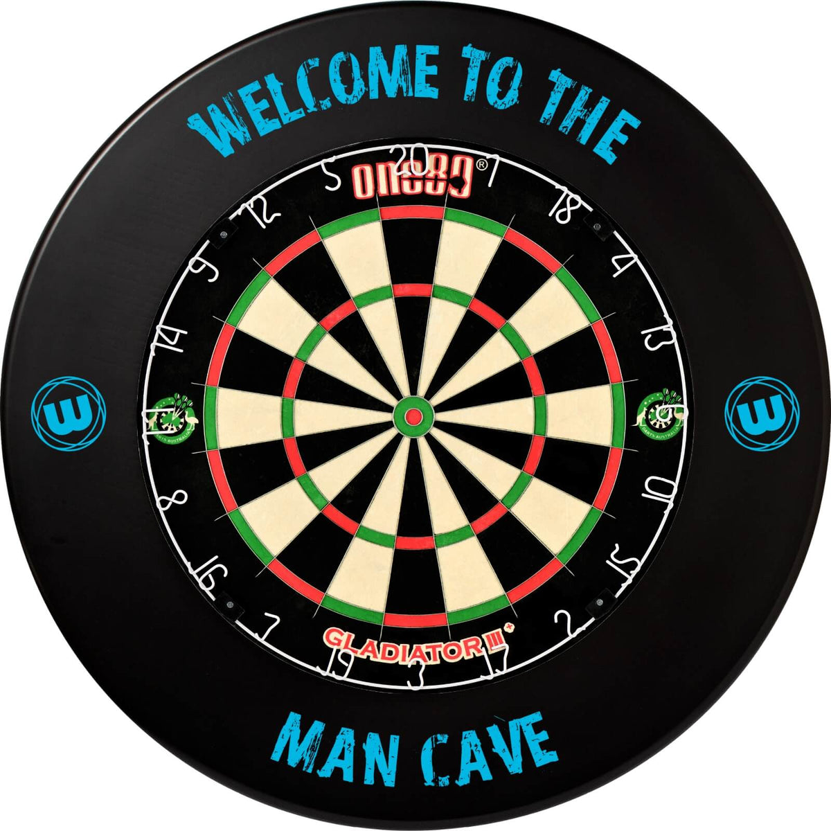 Surrounds &amp; Dartboards - Winmau - Man Cave Dartboard Surround &amp; Dartboard Bundle - Choose Your Board One80 - Gladiator 3+