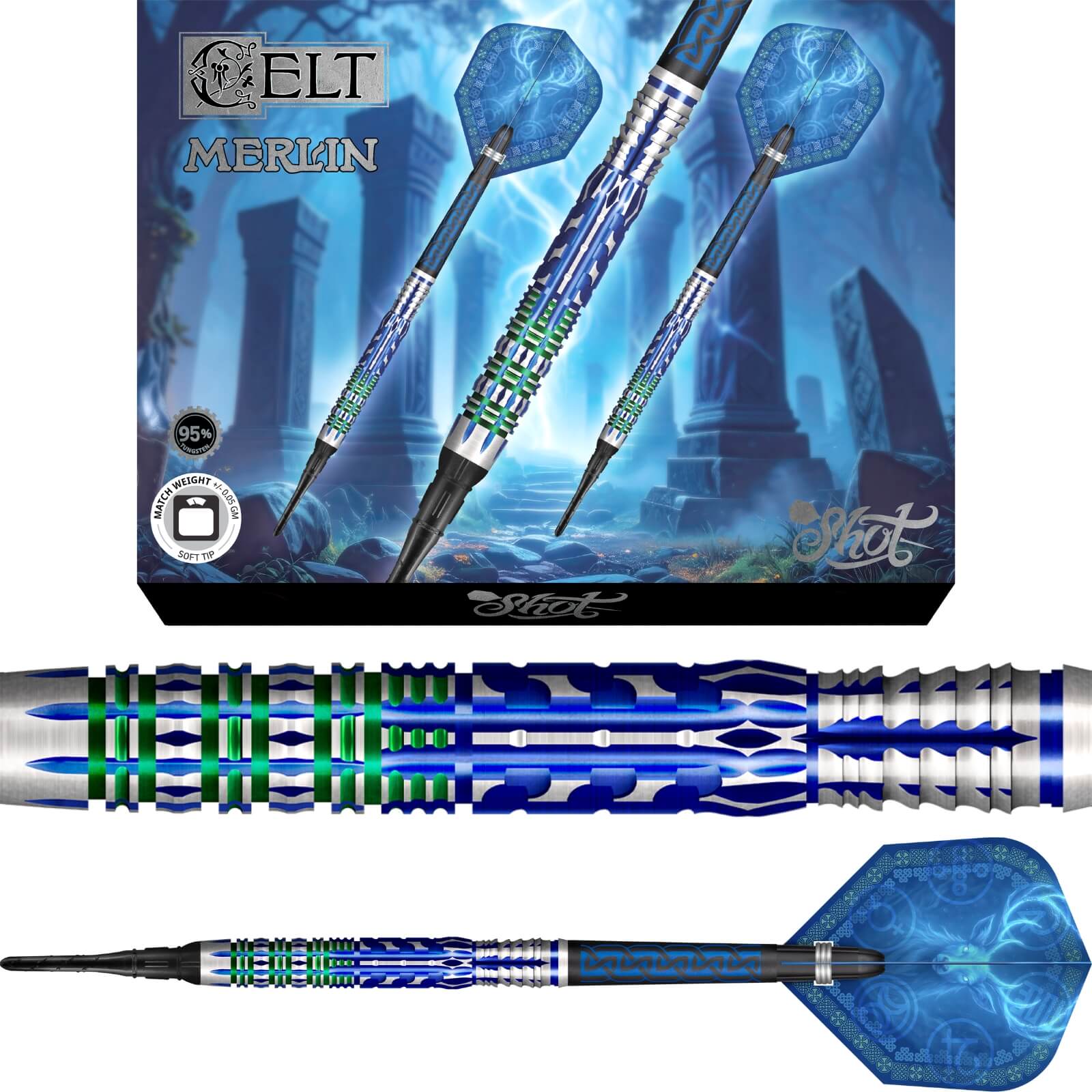 Darts - Shot - Celt Merlin Darts - Soft Tip - 95% Tungsten - 20g