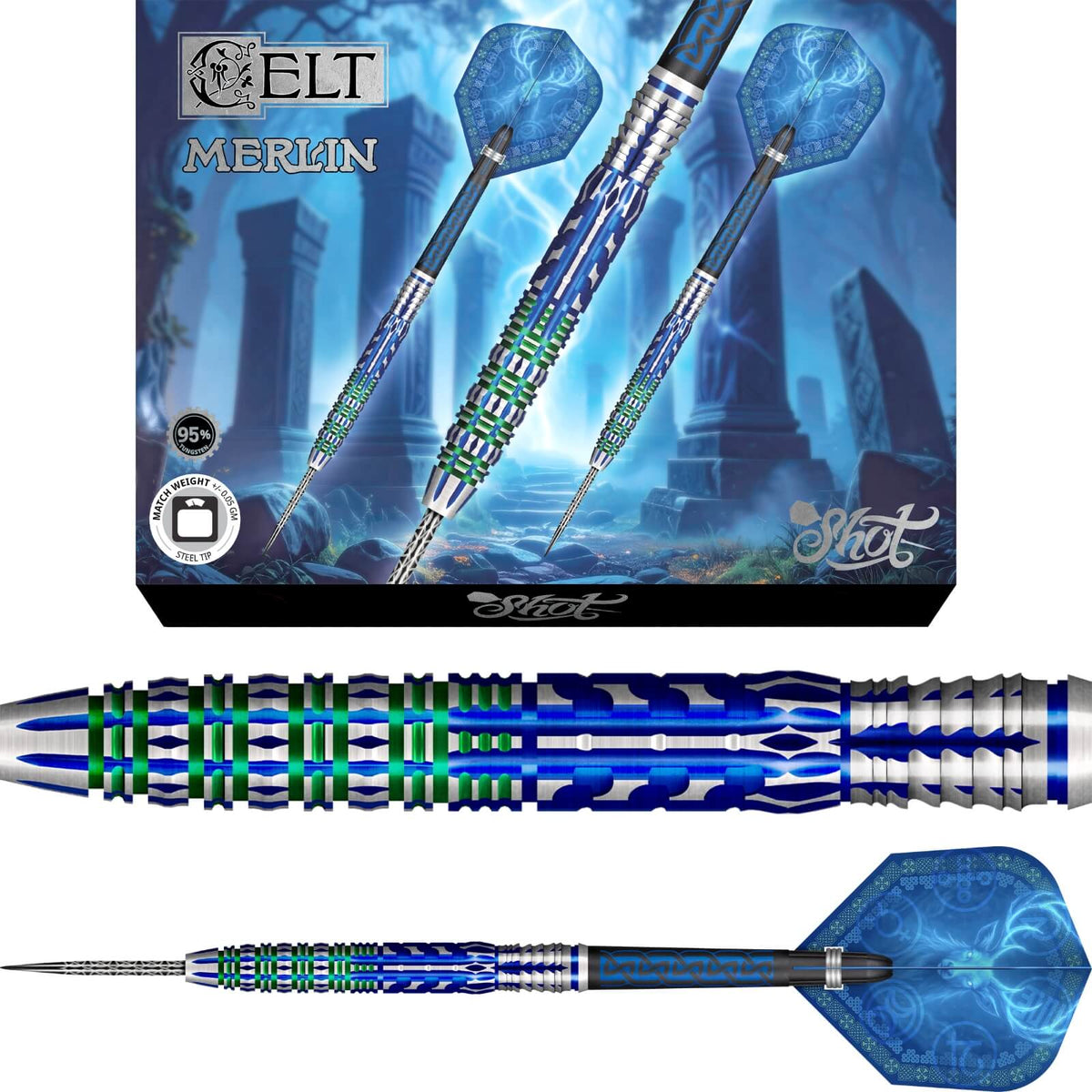 Darts - Shot - Celt Merlin Darts - Steel Tip - 95% Tungsten - 23g 24g 25g
