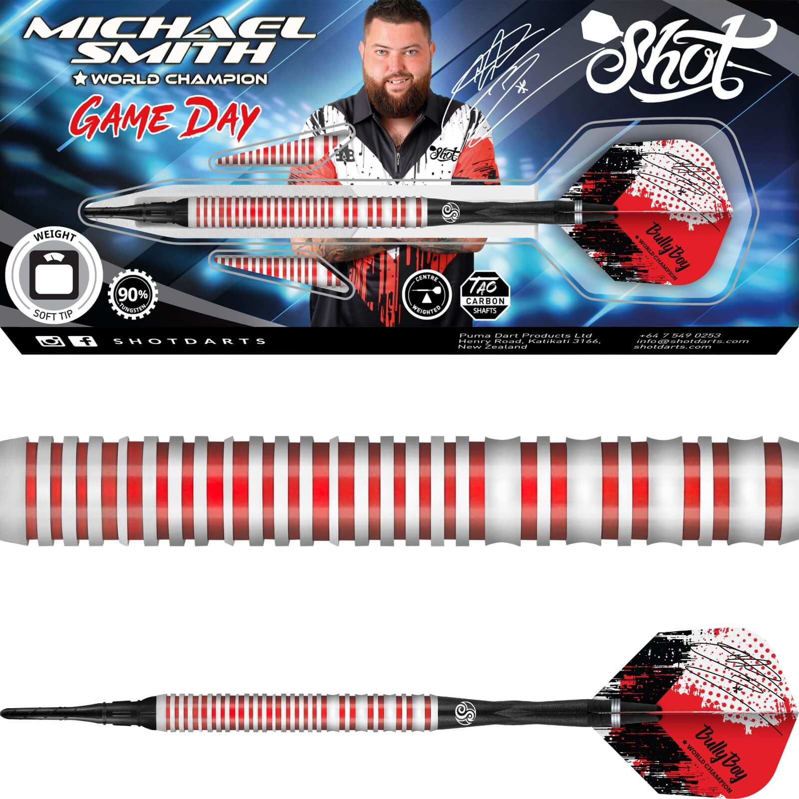 Darts - Shot - Michael Smith Game Day Darts - Soft Tip - 90% Tungsten - 20g