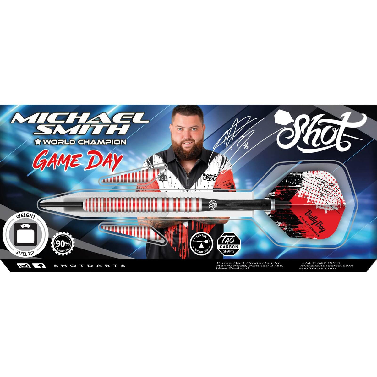 Darts - Shot - Michael Smith Game Day Darts - Steel Tip - 90% Tungsten - 21g 22g 23g 24g 25g 26g