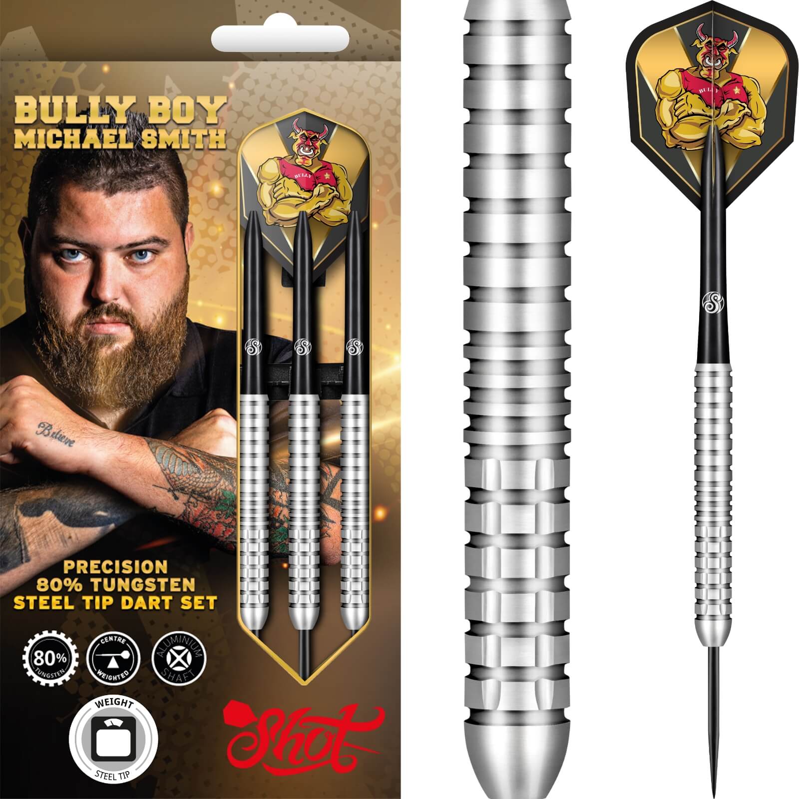 Darts - Shot - Michael Smith Precision Darts - Steel Tip - 80% Tungsten - 22g 23g 24g 25g 