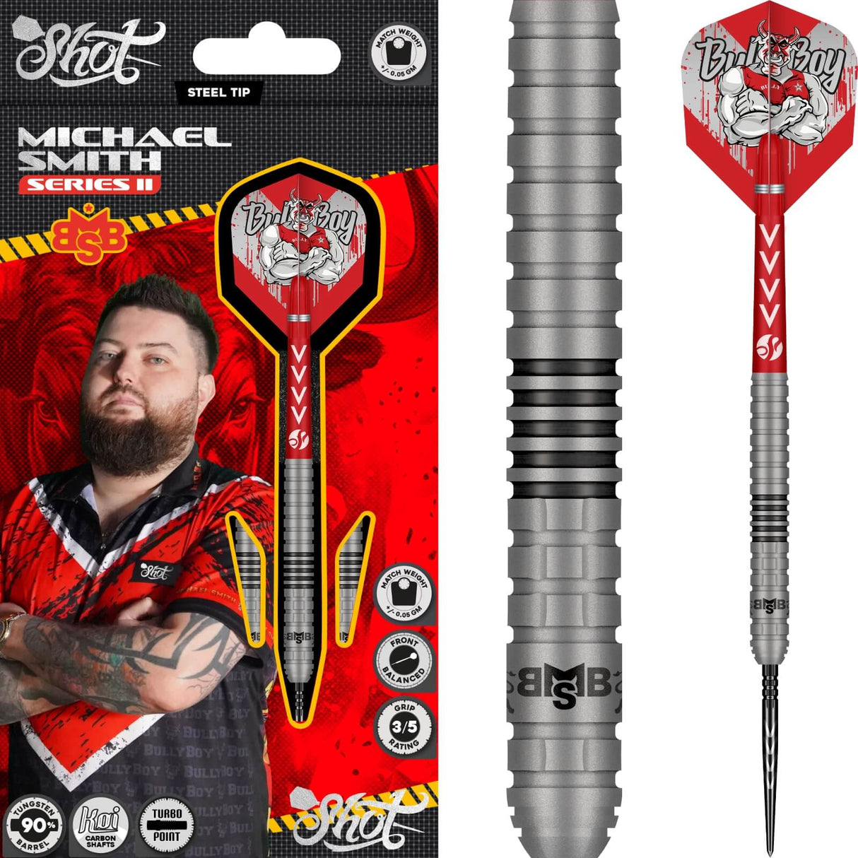 Shot - Michael Smith Series II Darts - Turbo Point - 90% Tungsten - 22g 23g 24g 25g