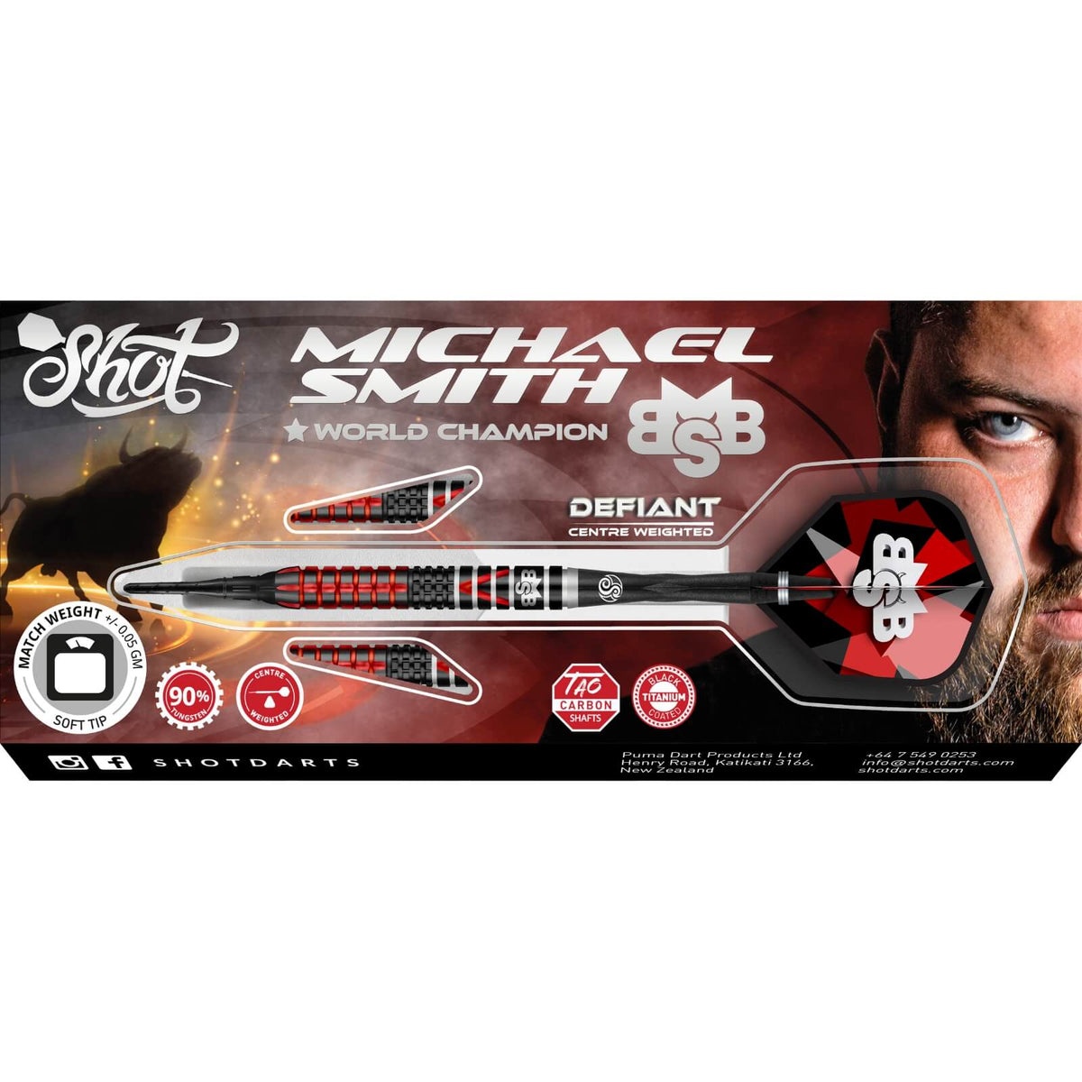 Darts - Shot - Michael Smith Defiant Darts - Soft Tip - 90% Tungsten - 18g 20g 