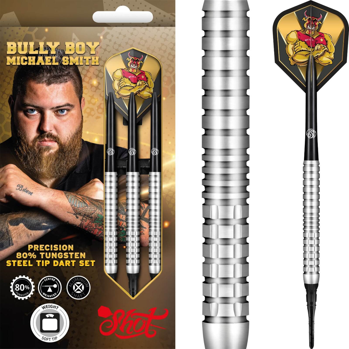 Darts - Shot - Michael Smith Precision Darts - Soft Tip - 80% Tungsten - 18g 20g 
