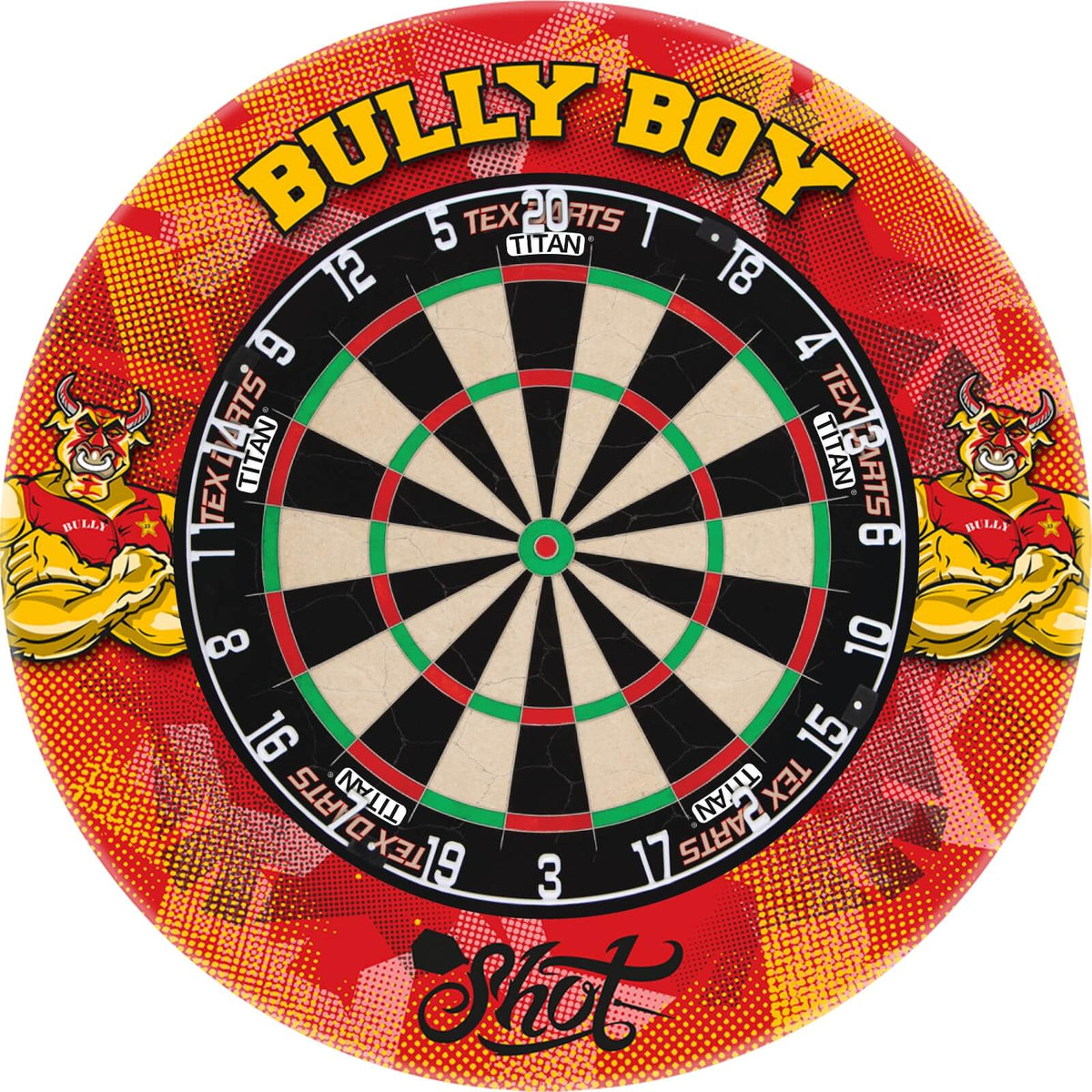 Surrounds &amp; Dartboards - Shot - Michael Smith Dartboard Surround &amp; Dartboard Bundle - Choose Your Board Tex Darts - Titan