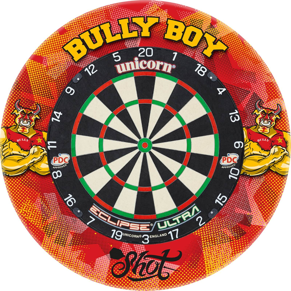 Surrounds &amp; Dartboards - Shot - Michael Smith Dartboard Surround &amp; Dartboard Bundle - Choose Your Board Unicorn - Eclipse Ultra