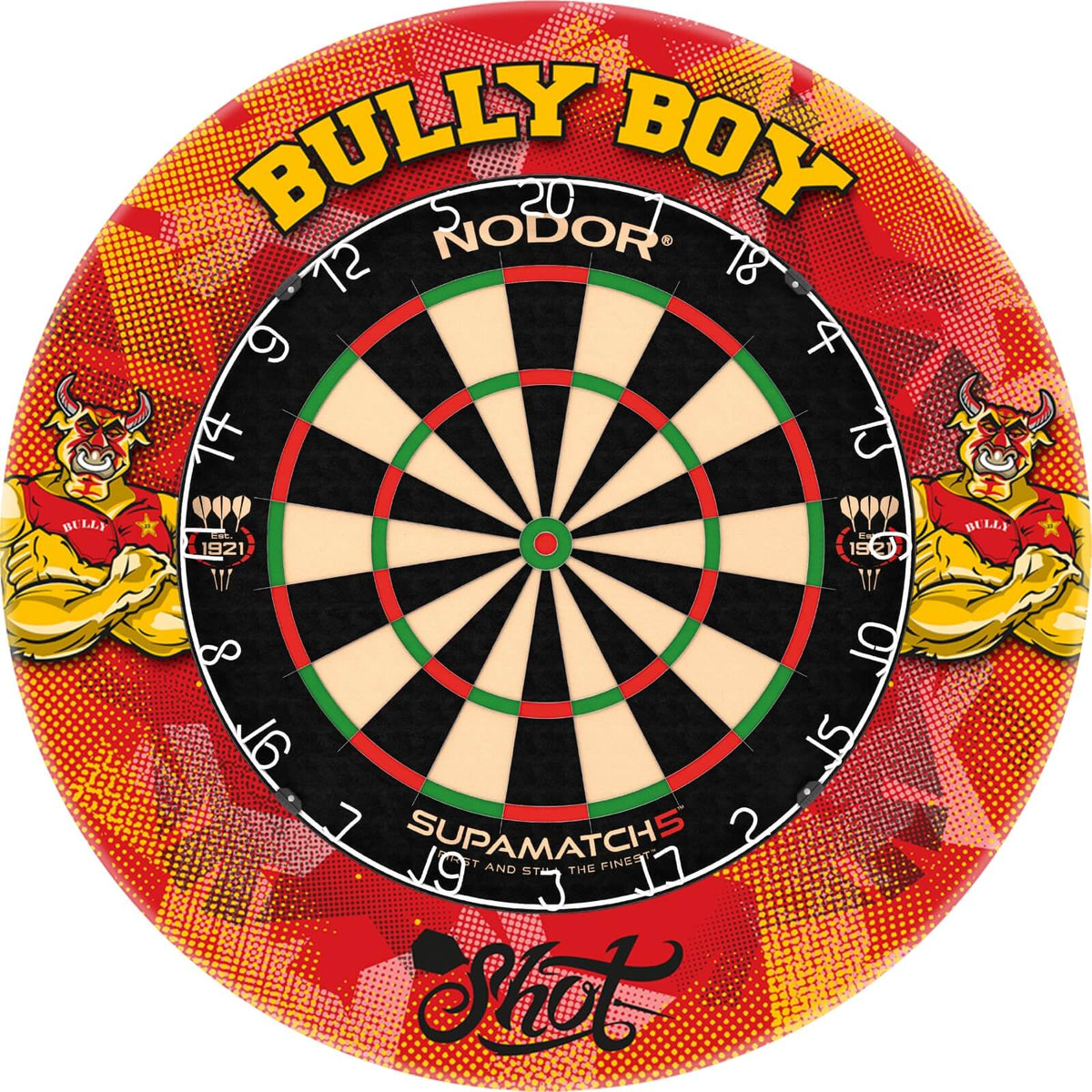 Surrounds &amp; Dartboards - Shot - Michael Smith Dartboard Surround &amp; Dartboard Bundle - Choose Your Board Nodor - Supamatch 5
