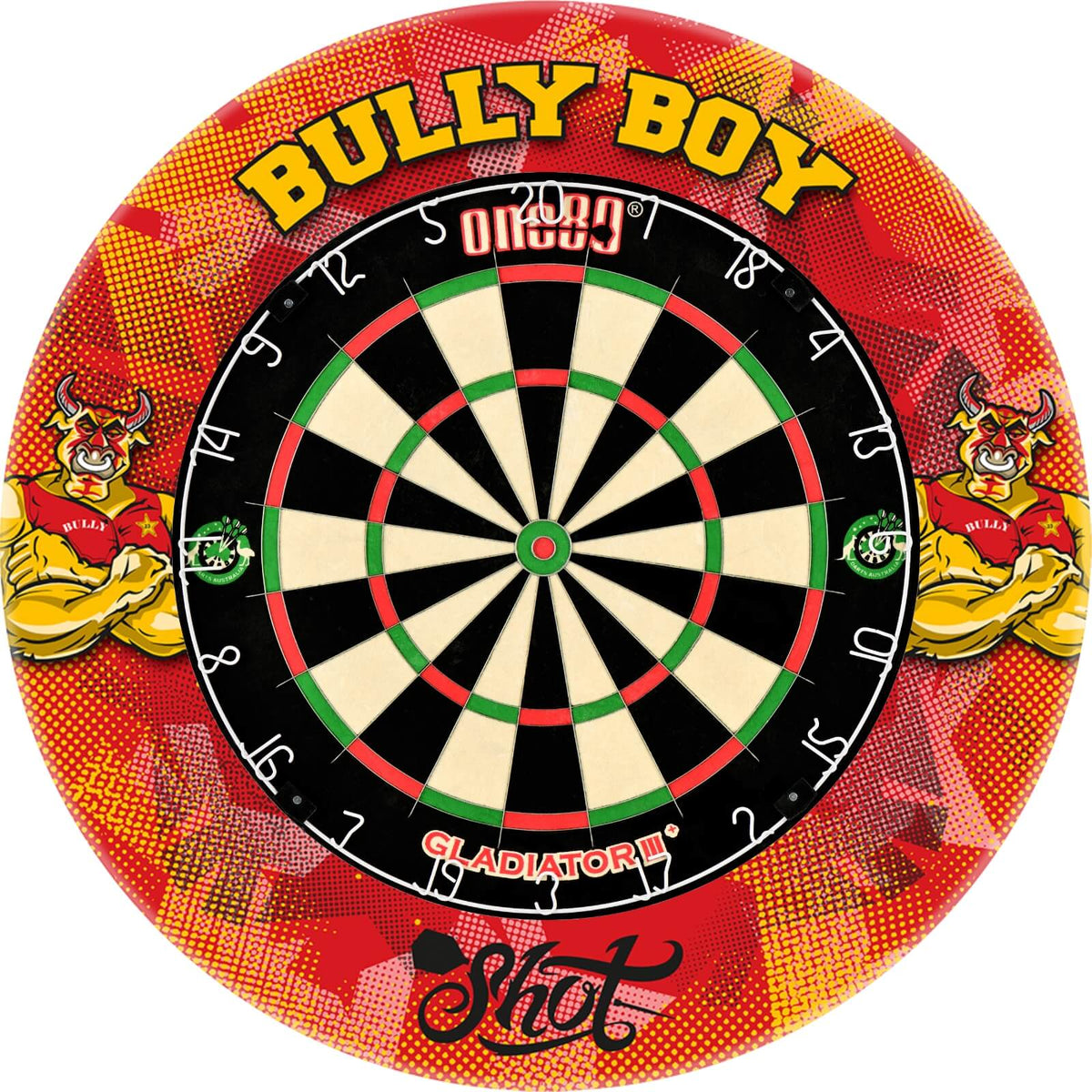 Surrounds &amp; Dartboards - Shot - Michael Smith Dartboard Surround &amp; Dartboard Bundle - Choose Your Board One80 - Gladiator 3+