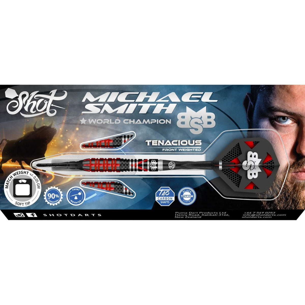 Darts - Shot - Michael Smith Tenacious Darts - Soft Tip - 90% Tungsten - 18g 20g 