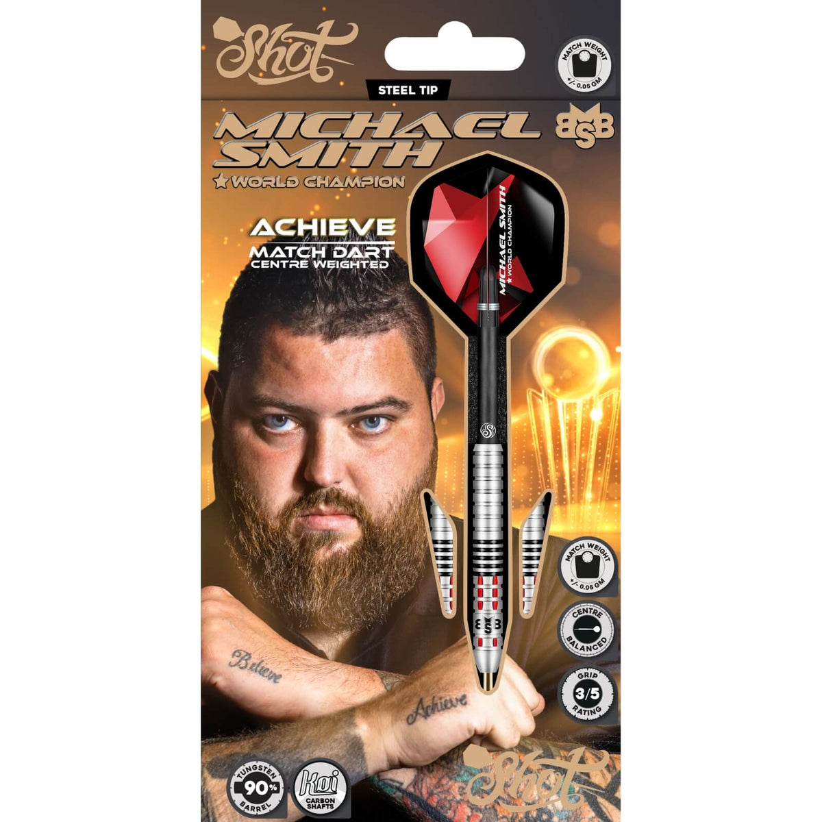 Shot - Michael Smith Achieve Darts - 90% Tungsten - 21g 22g 23g 24g 25g 26g -