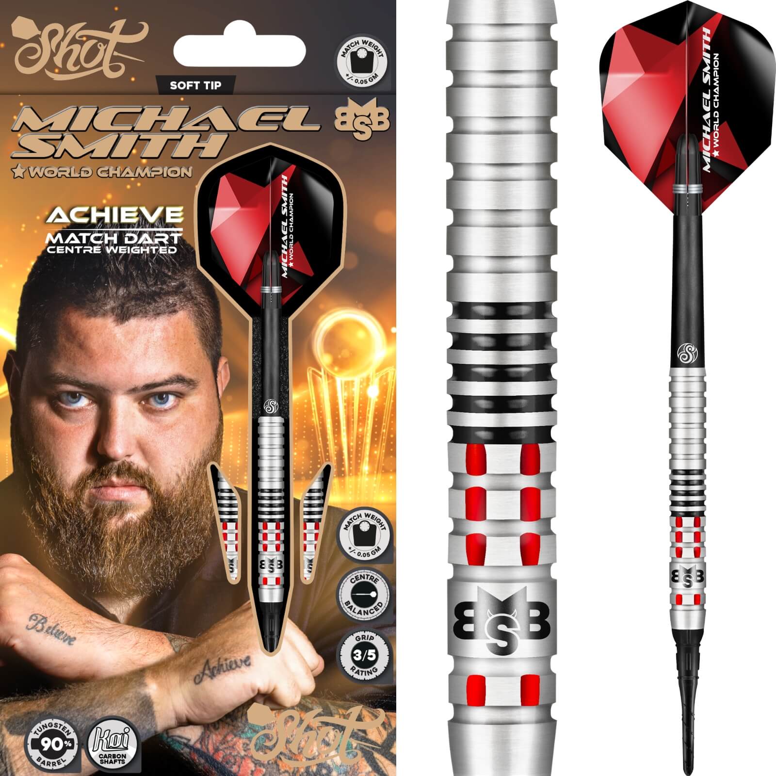 Shot - Michael Smith Achieve Darts - Soft Tip - 90% Tungsten - 18g 20g