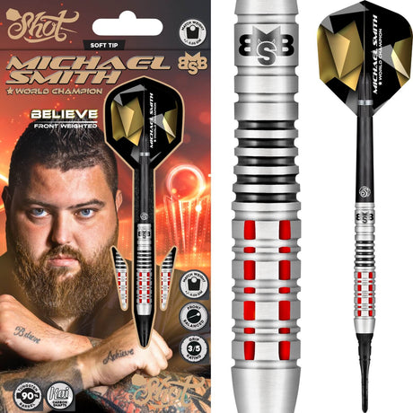 Shot - Michael Smith Believe Darts - Soft Tip - 90% Tungsten - 18g 20g -