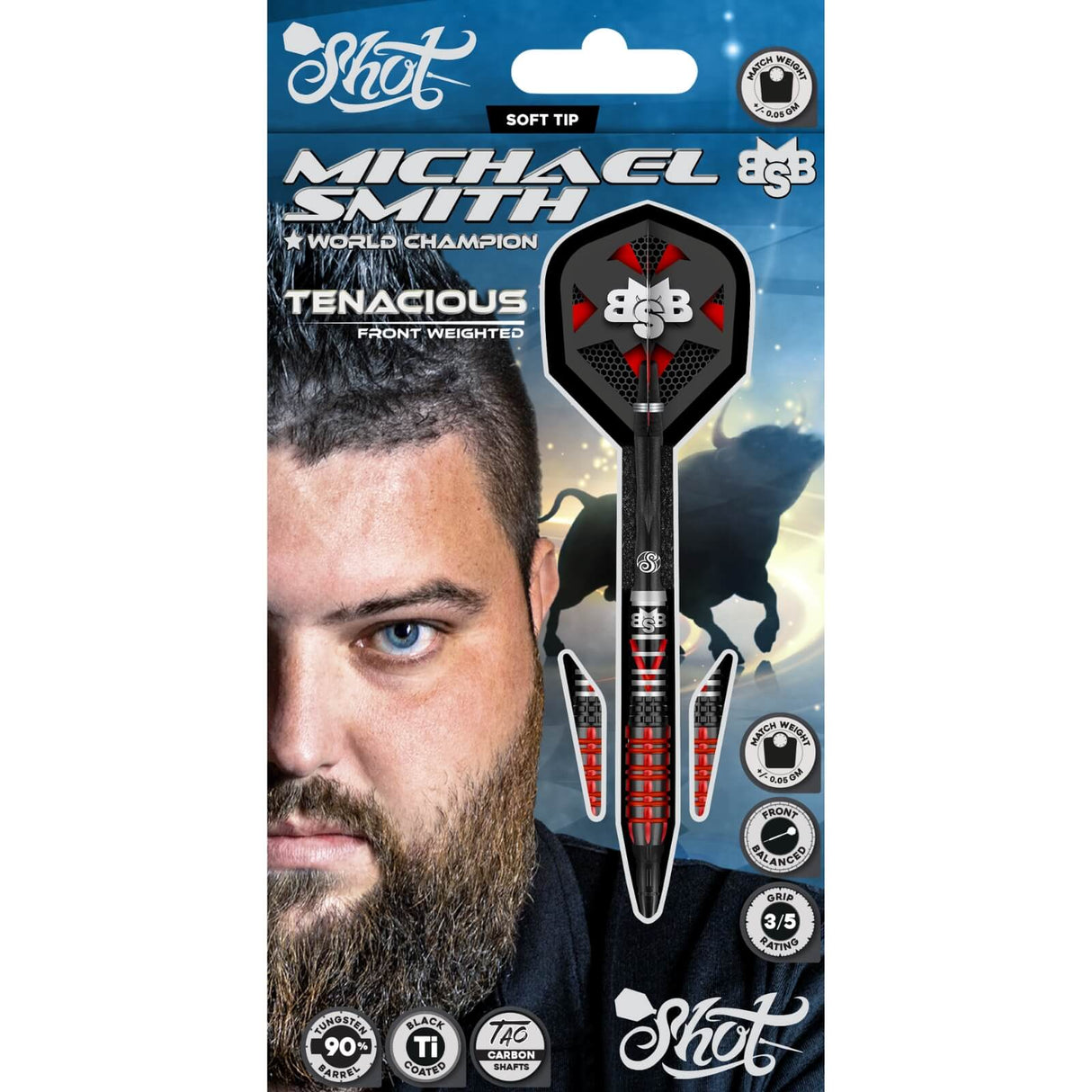 Shot - Michael Smith Tenacious Darts - Soft Tip - 90% Tungsten - 18g 20g -