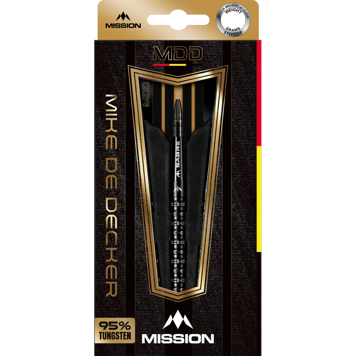 Darts - Mission - Mike De Decker Black &amp; Gold Darts - Steel Tip - 95% Tungsten - 22g 24g