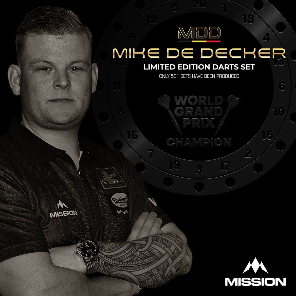 Darts - Mission - Mike De Decker Limited Edition Darts - World Grand Prix - Steel Tip - 95% Tungsten - 24g