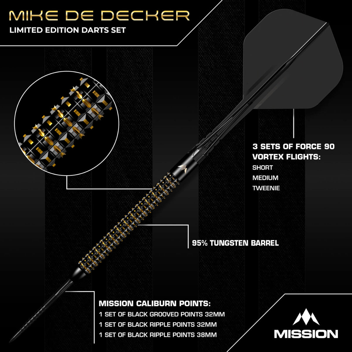 Darts - Mission - Mike De Decker Limited Edition Darts - World Grand Prix - Steel Tip - 95% Tungsten - 24g