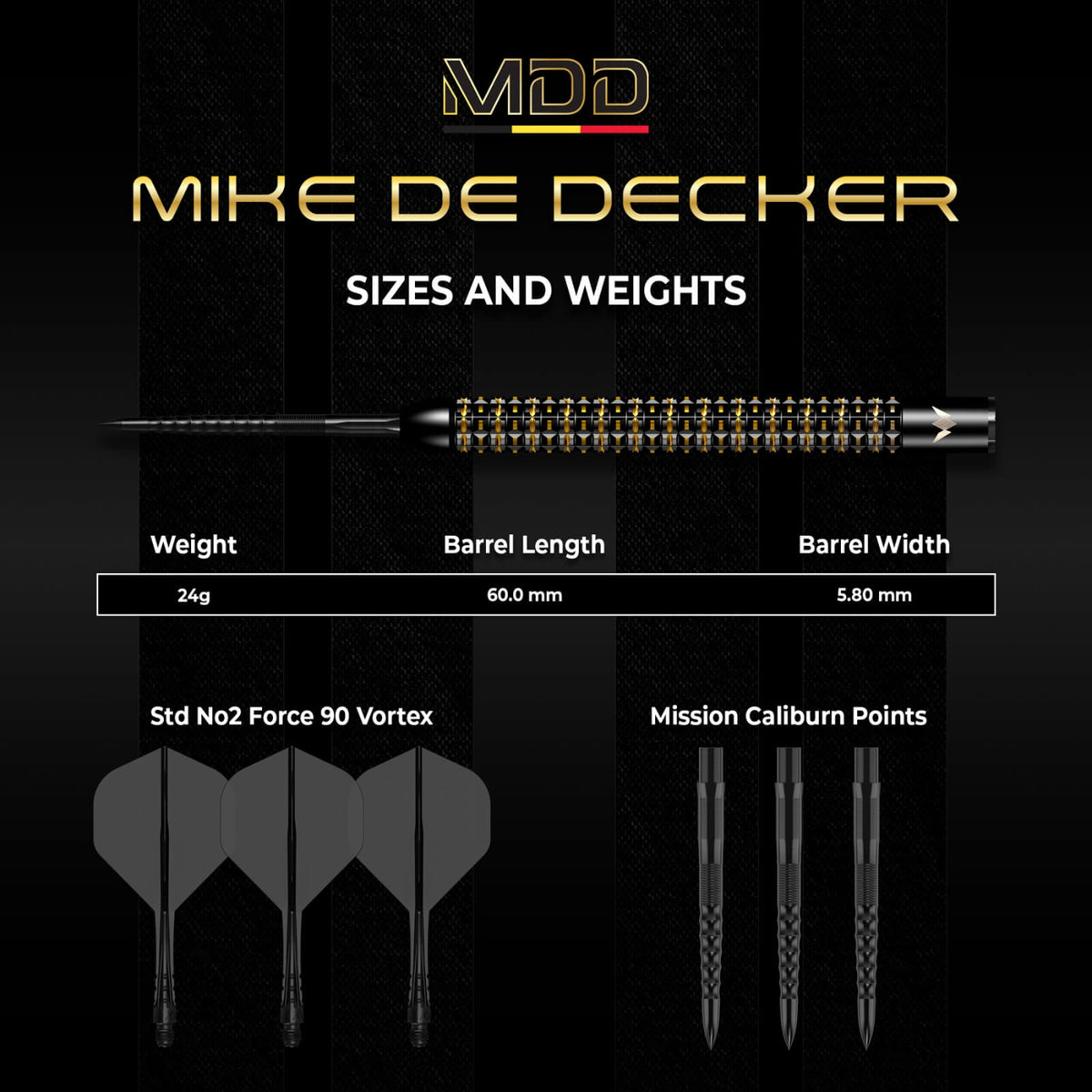 Darts - Mission - Mike De Decker Limited Edition Darts - World Grand Prix - Steel Tip - 95% Tungsten - 24g