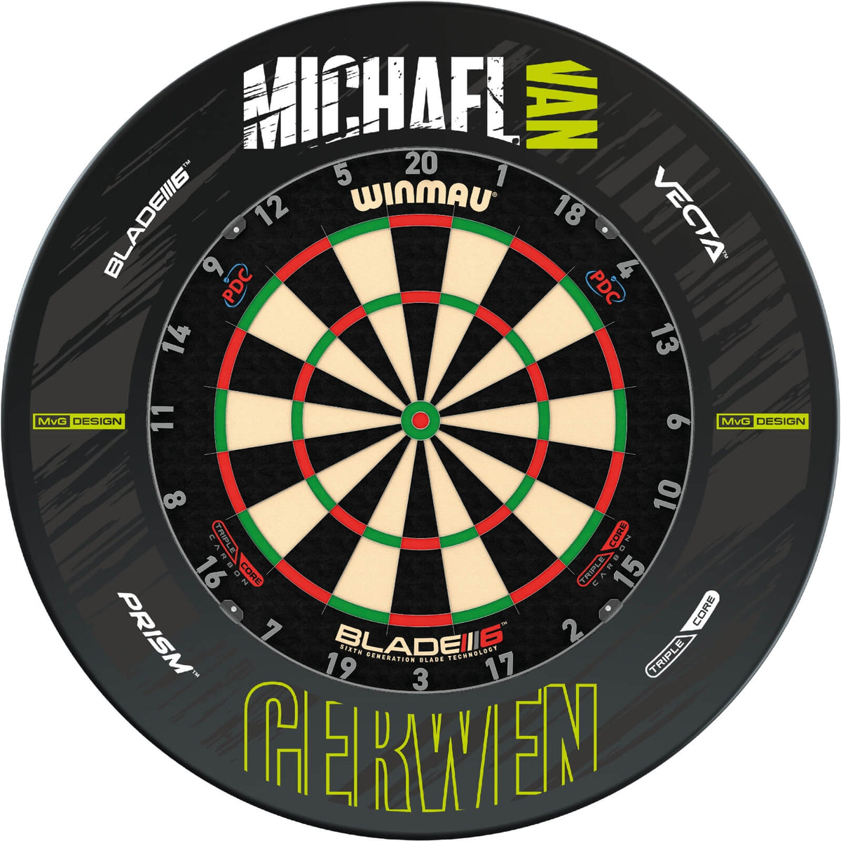 Surrounds &amp; Dartboards - Winmau - MvG Retro Dartboard Surround &amp; Dartboard Bundle - Choose Your Board Winmau - Blade 6 Triple Core