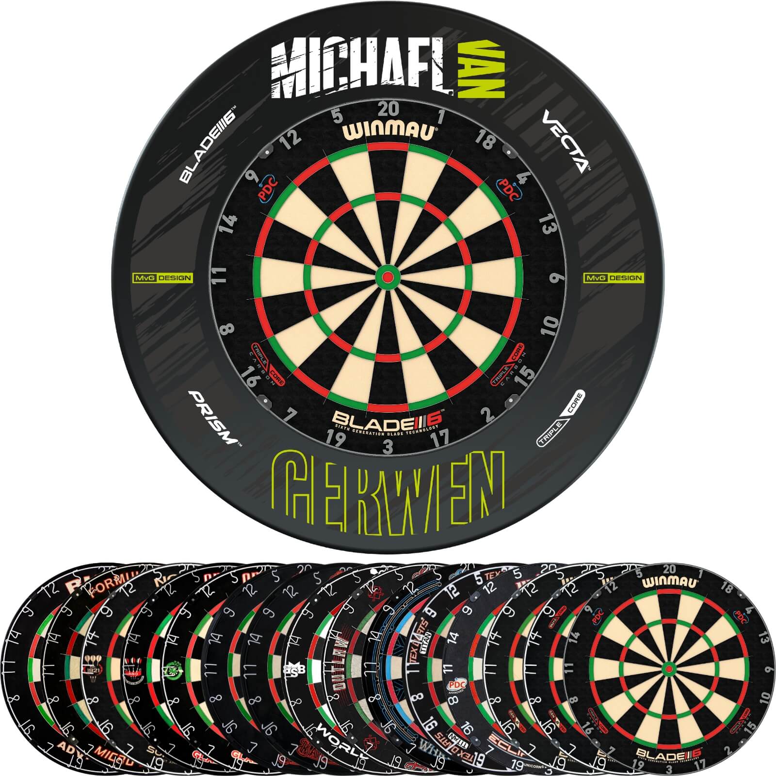 Surrounds & Dartboards - Winmau - MvG Retro Dartboard Surround & Dartboard Bundle - Choose Your Board 