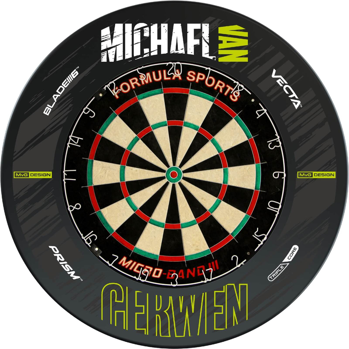 Surrounds &amp; Dartboards - Winmau - MvG Retro Dartboard Surround &amp; Dartboard Bundle - Choose Your Board Formula Sports - Micro Band 3